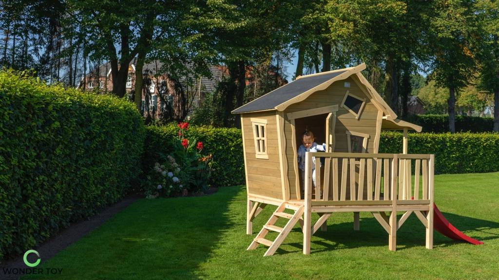 drewniany domek ogrodowy dla dzieci+ zjeżdżalnia wondertoy exittoys
