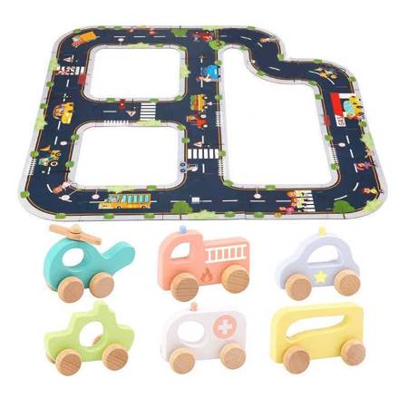  Puzzle dla Dzieci Autostrada Makieta 21 el.+ 6 Pojazdów  TOOKY TOY 