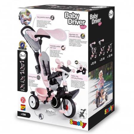 Różowy Rowerek trójkołowy Baby Driver Komfort plus  SMOBY 